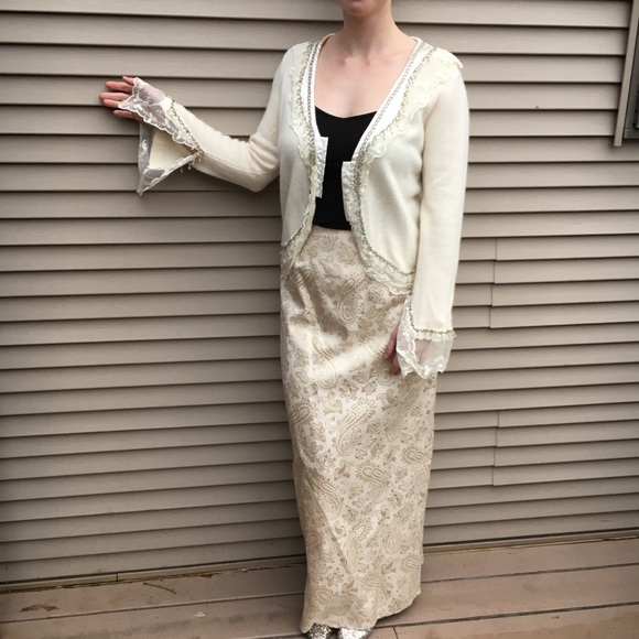 NWT Lawrence Kurtz gold-cream elegant maxi skirt - Picture 3 of 5